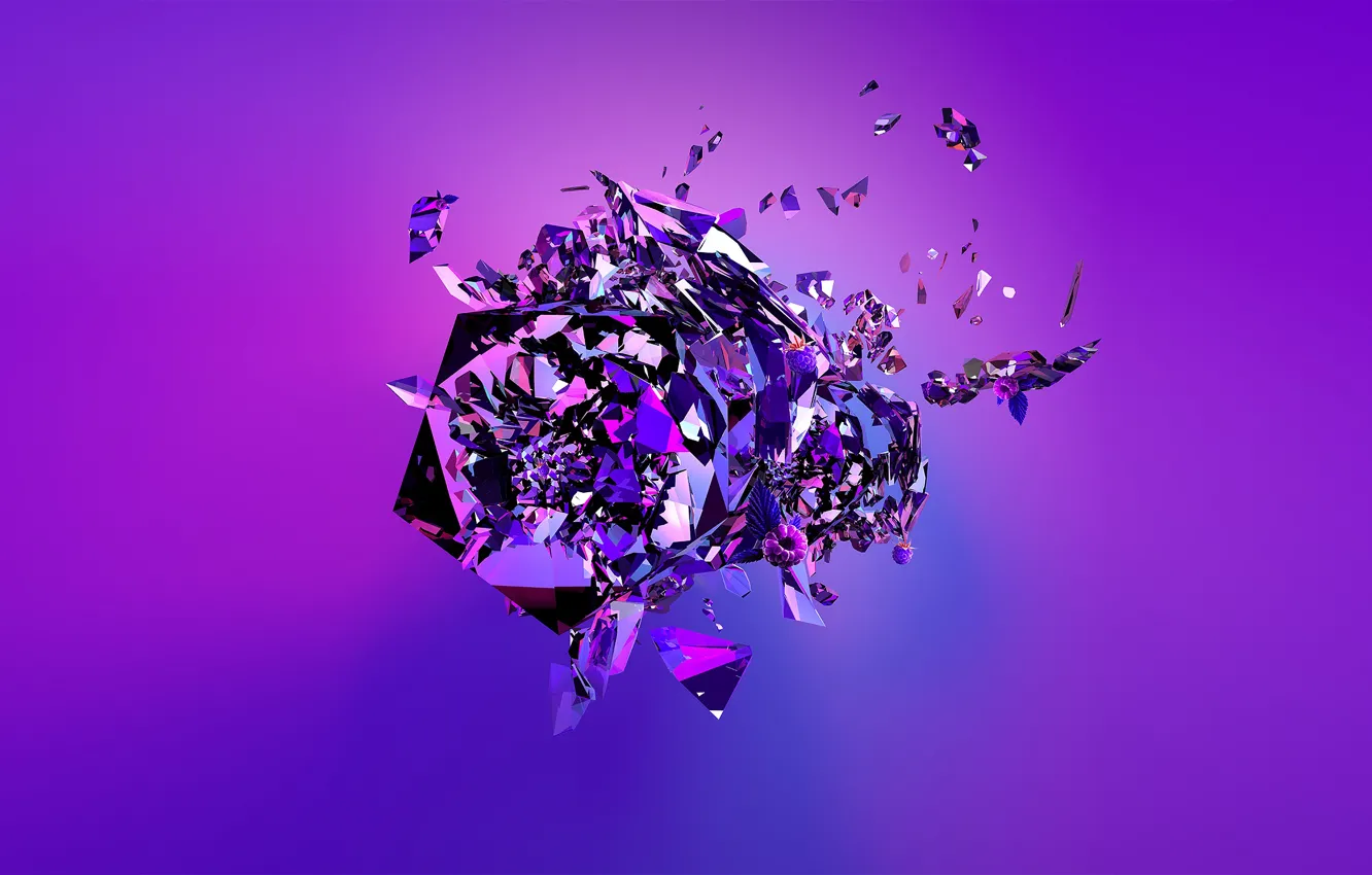 Фото обои абстракция, ягоды, Blue, abstraction, berries, Justin Maller, mirror fragments, Джастин Маллер
