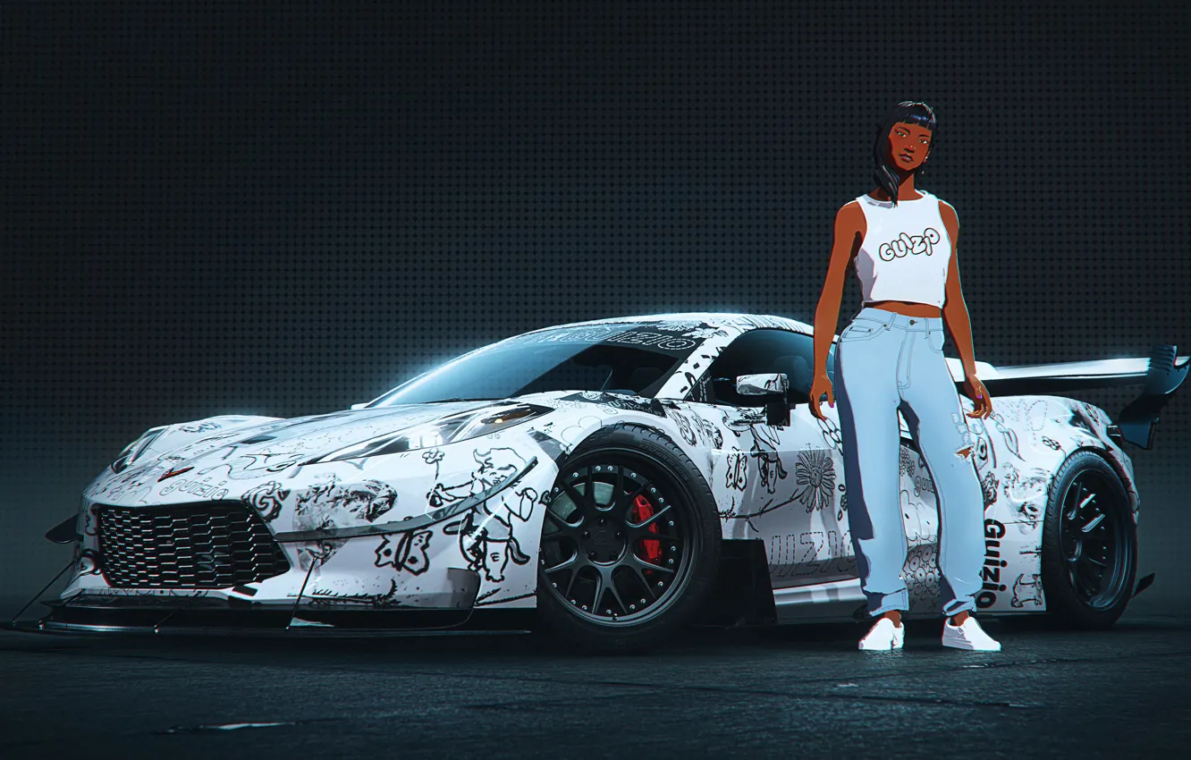 Фото обои Chevrolet, Girl, NFS, Art, Chevrolet Corvette, Need For Speed, Character, Unbound