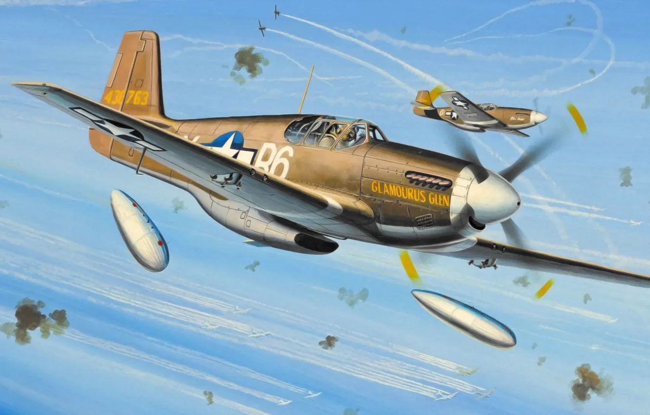 Фото обои war, art, painting, ww2, P-51 Mustang