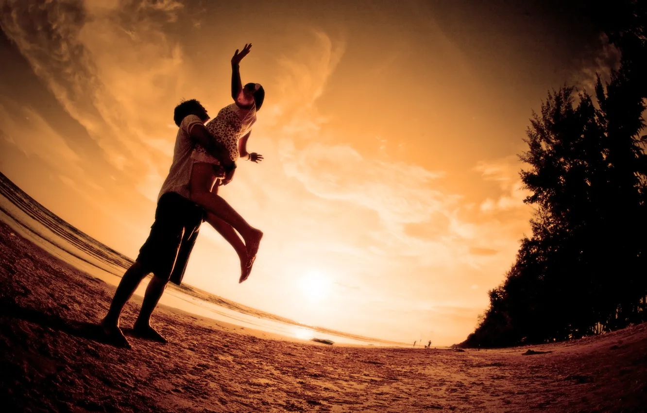 Фото обои море, пляж, любовь, закат, романтика, пара, love, beach