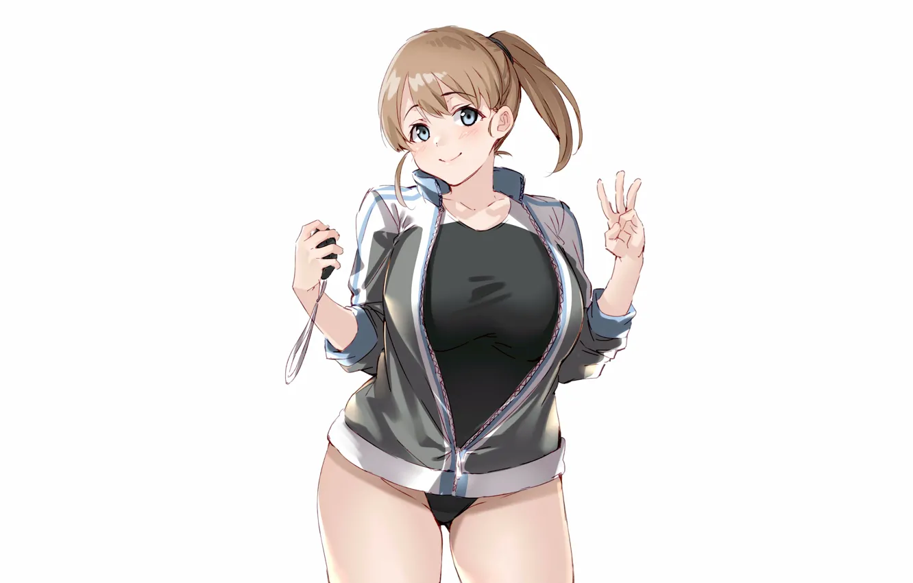 Фото обои girl, sexy, boobs, anime, blue eyes, beautiful, short hair, pretty