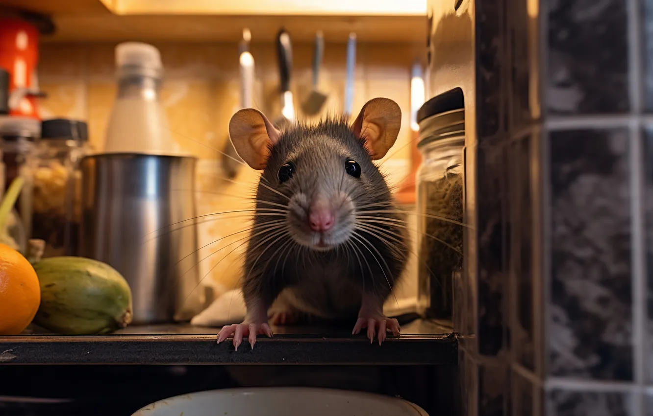 Фото обои cute, rat, kitchen