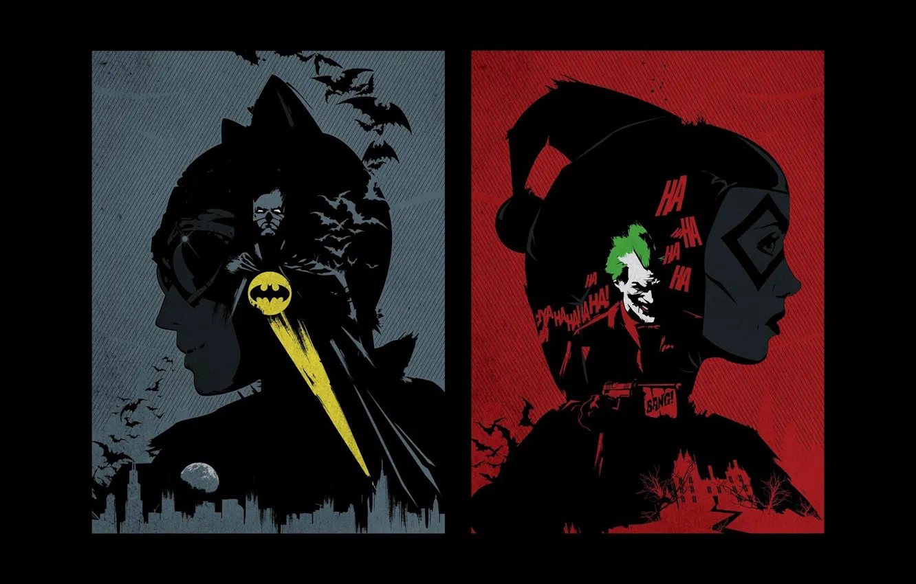 Фото обои Batman, Joker, DC Comics, Catwoman, Harley Quinn