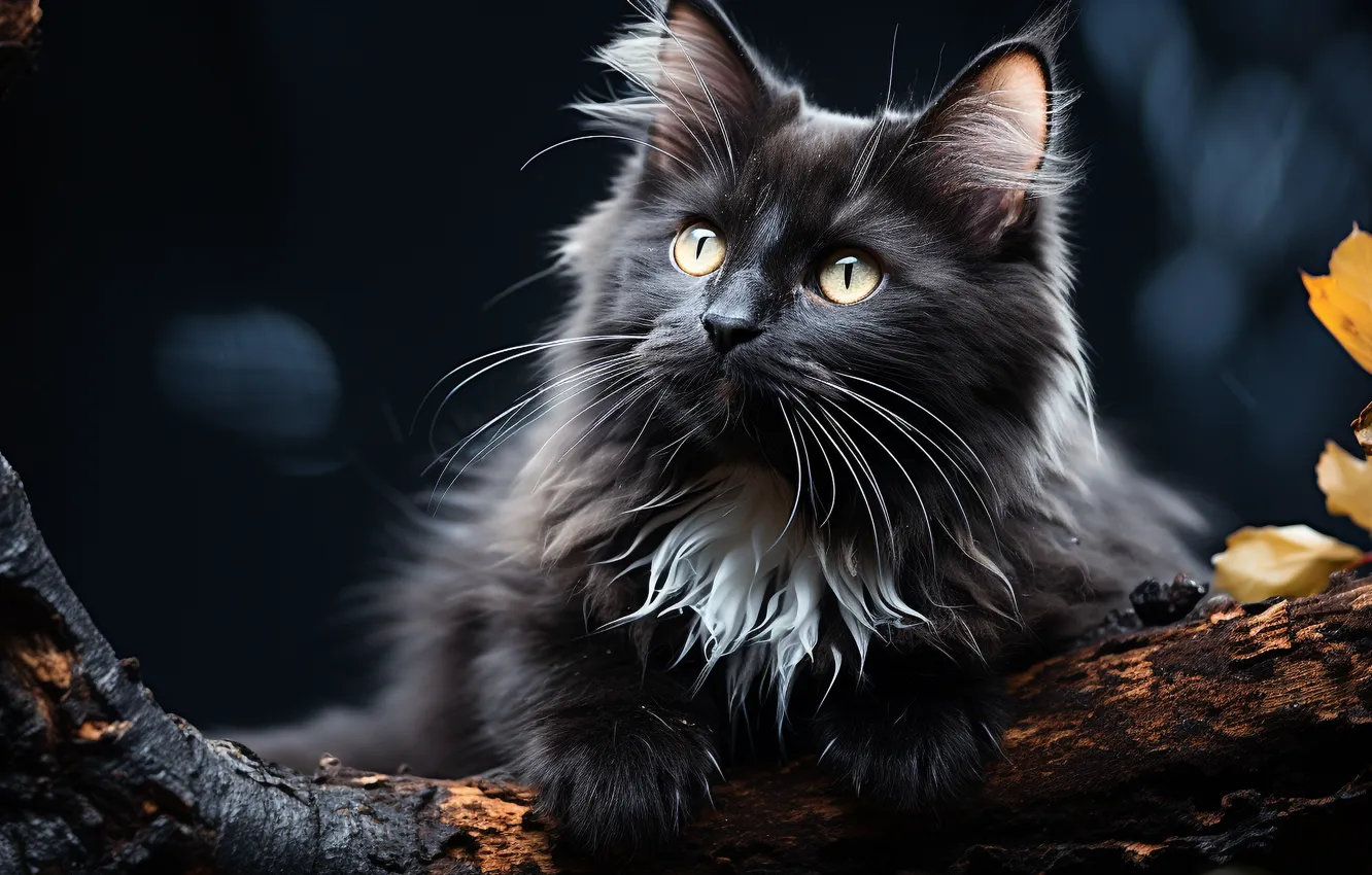 Фото обои Черный, Кошка, Кот, Морда, Цифровое искусство, ИИ-арт, Искусство искусственного интеллекта, Нейросеть