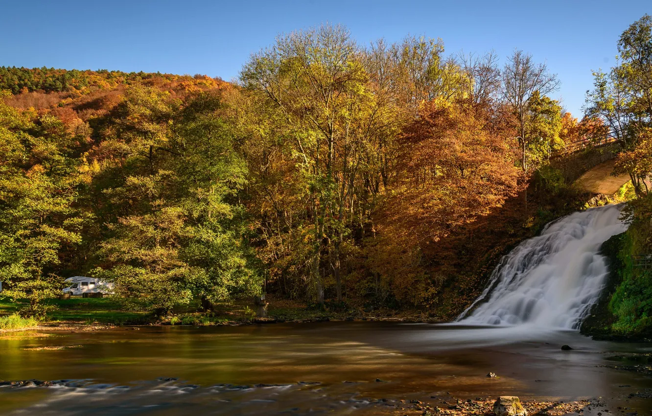 Фото обои осень, деревья, водопад, Бельгия