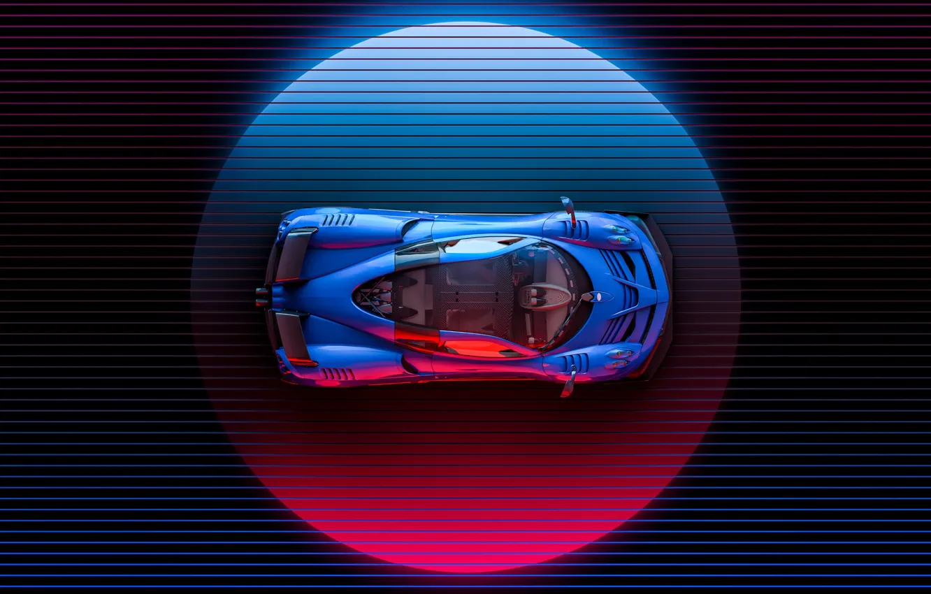 Фото обои Авто, Машина, Pagani, Вид сверху, Суперкар, Neon, Illustration, Huayra