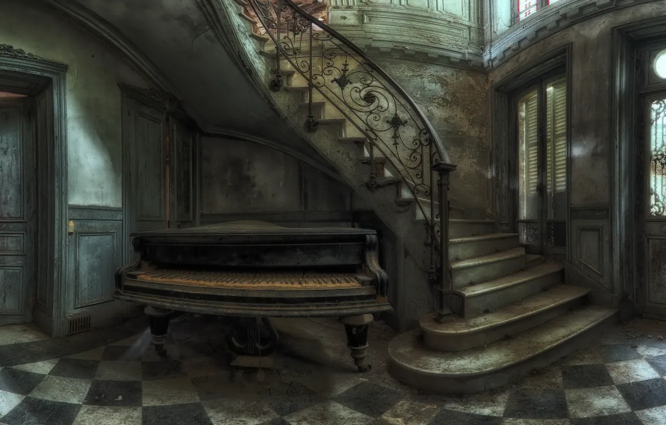 Фото обои двери, лестница, пианино