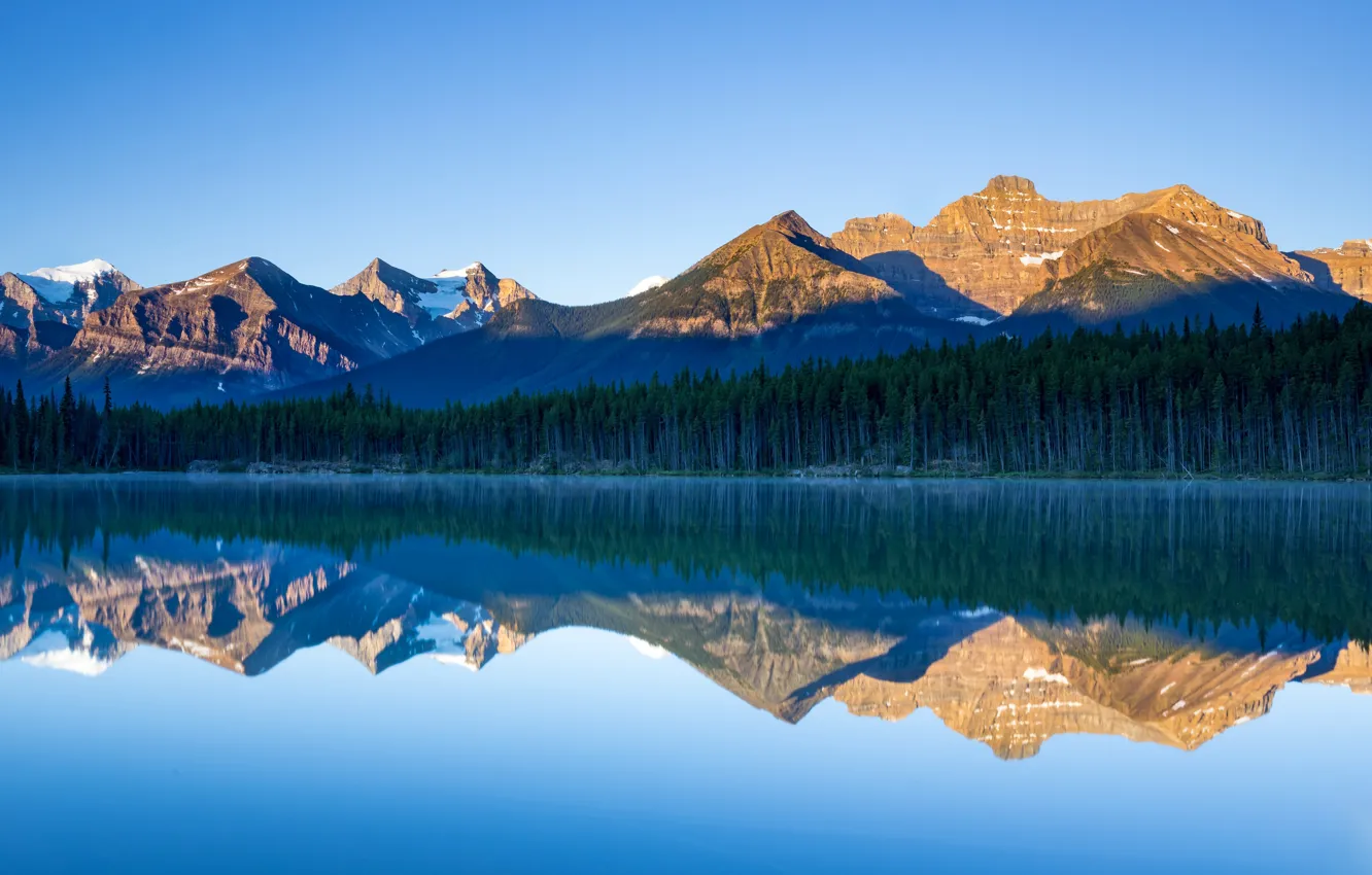 Фото обои горы, отражение, Канада, Альберта, Banff National Park, Herbert Lake, озеро Херберт