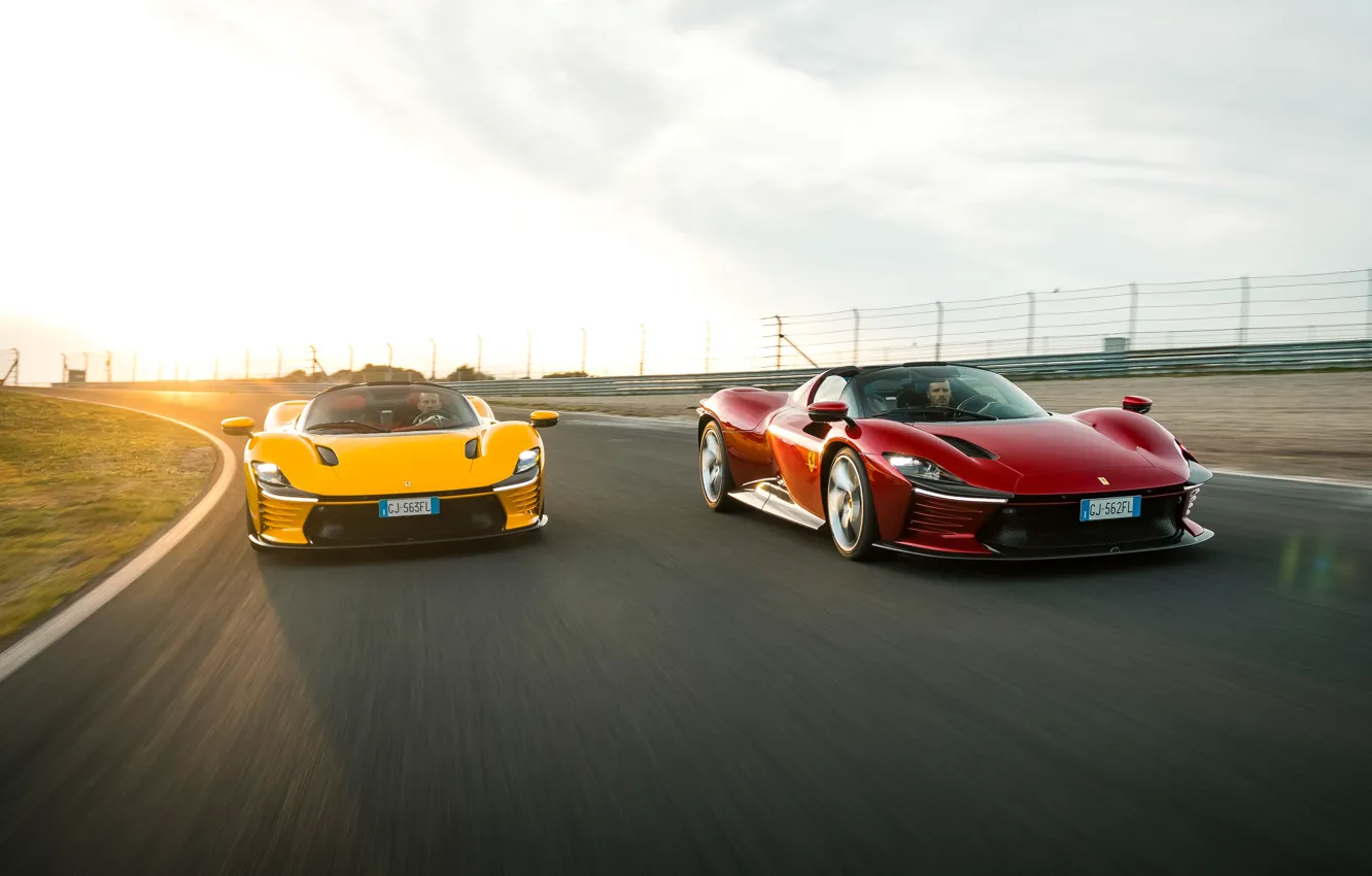 Фото обои Ferrari, red, yellow, Daytona, racing track, Ferrari Daytona SP3
