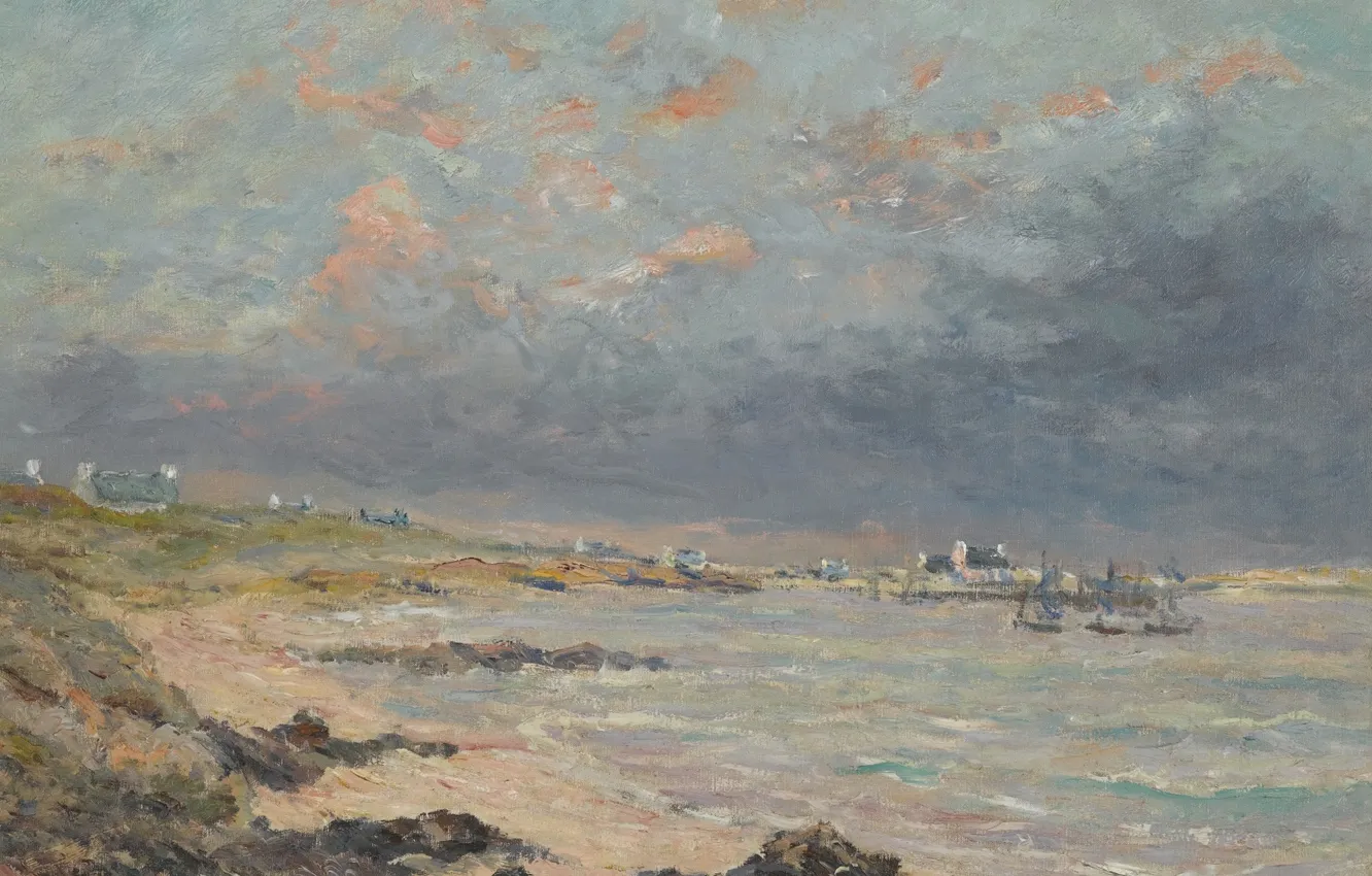 Фото обои пейзаж, картина, 1903, Maxime Maufra, Максим Мофра, Буря в Керхостене
