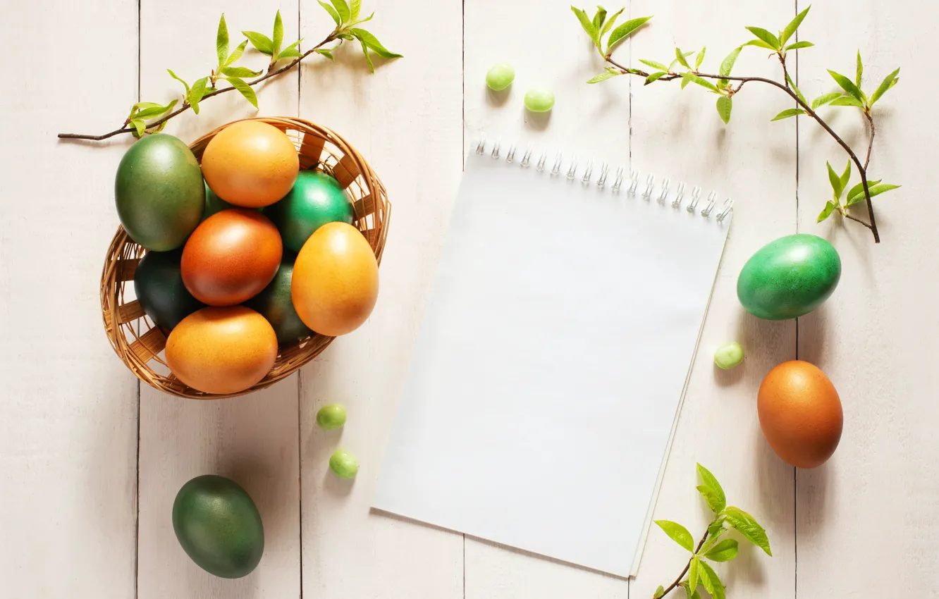 Фото обои бумага, праздник, растение, яйцо, еда, пасха, блокнот, крашеные яйца