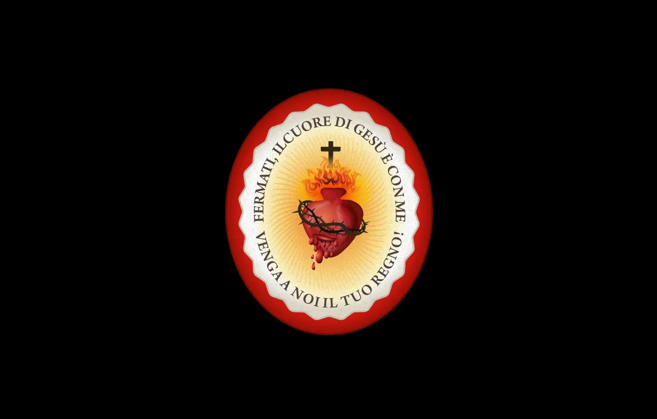 Фото обои fire, heart, cross, black background, Jesus Christ, Sacred Heart