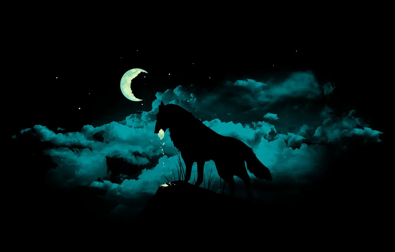 Фото обои осколки, тьма, луна, волк, оборотень, werevolf, матерый, темная ночь