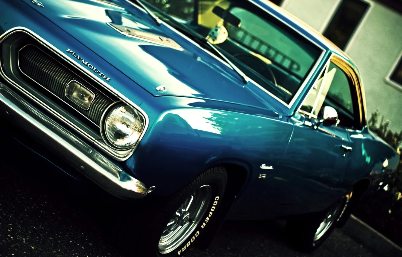 Фото обои синий, купе, мускул кар, Barracuda, Plymouth, передок, Muscle car, барракуда