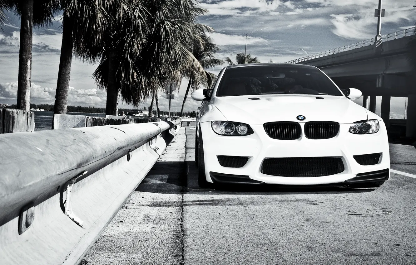 Фото обои белый, мост, бмв, BMW, ограждение, white, E92