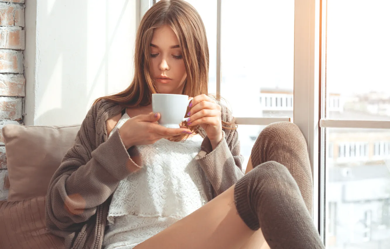 Фото обои девушка, кофе, утро, чашка, girl, Beautiful, cup, coffee