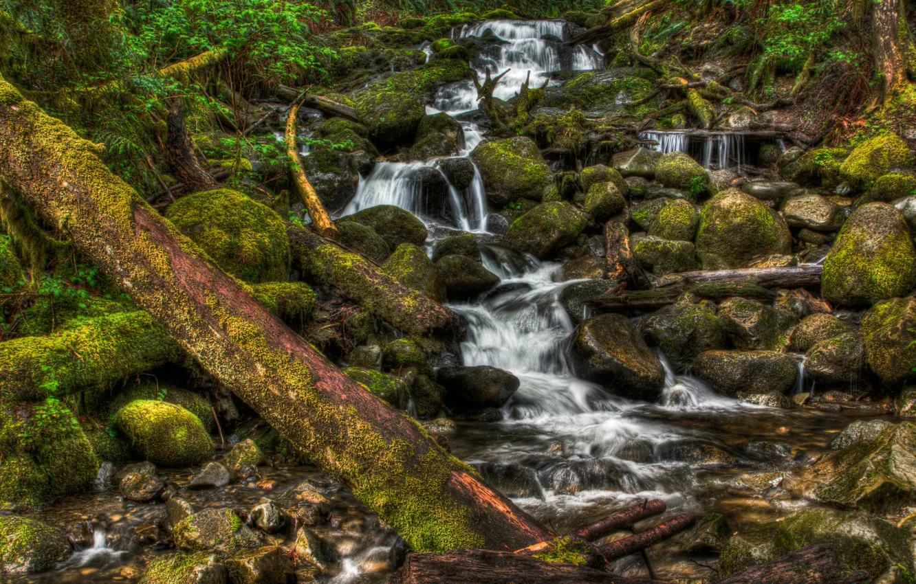 Фото обои HDR, Природа, Водопад, Камни, Nature, Waterfall