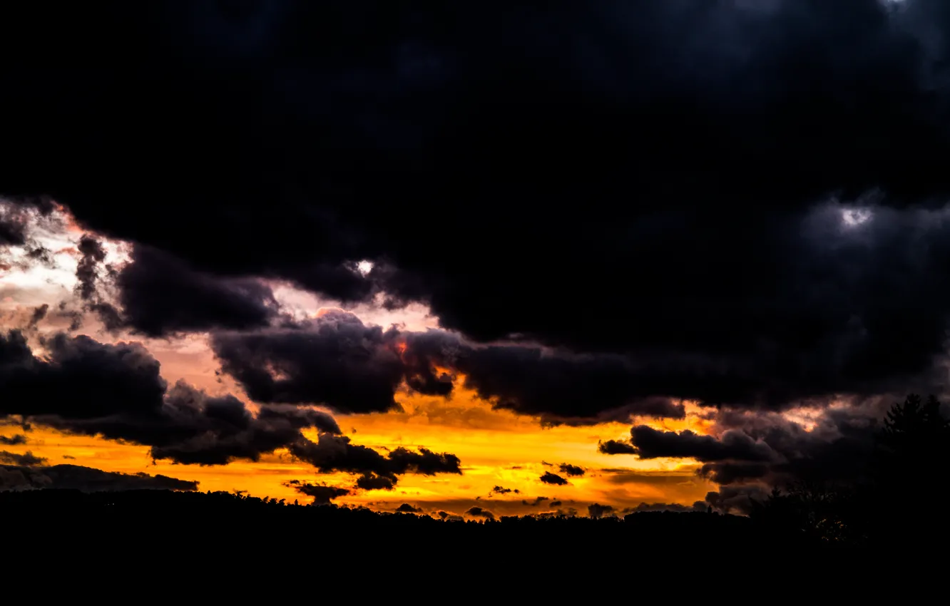 Фото обои Dark, Clouds, Sky, Sunset, View, Gloomy