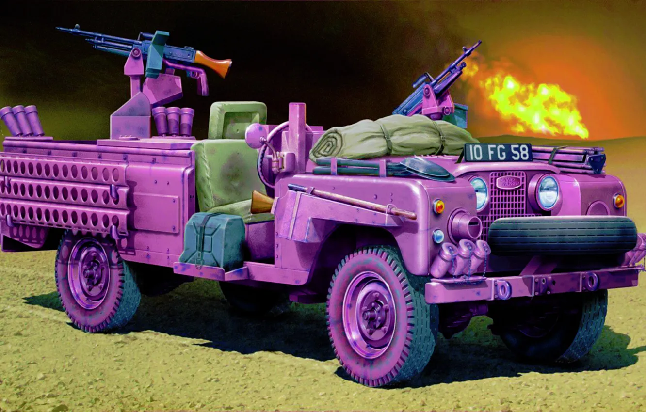 Фото обои car, art, Land Rover SAS Recon vehicle &ampquot;Pink Panther&ampquot;, painting.war