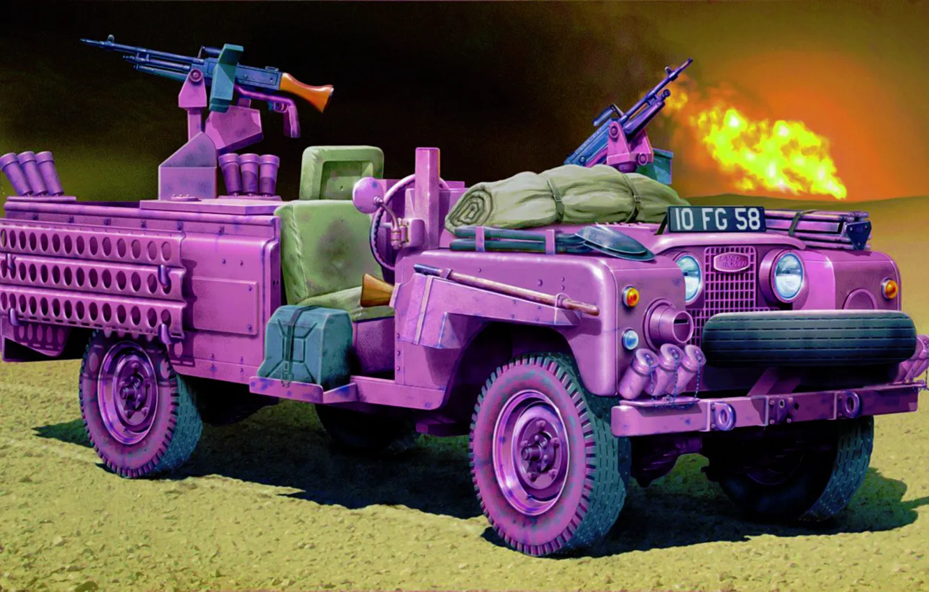 Фото обои car, art, Land Rover SAS Recon vehicle &quot;Pink Panther&quot;, painting.war