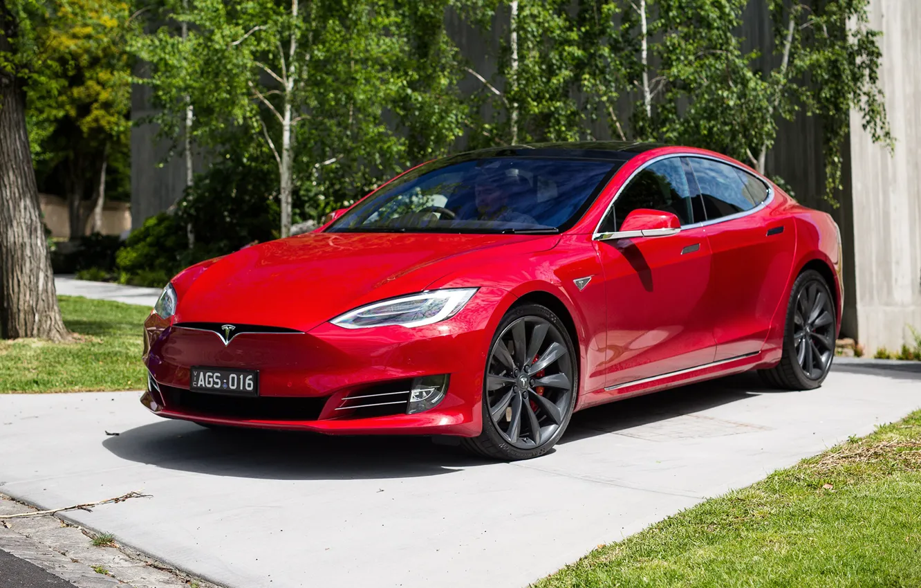 Фото обои красный, Tesla, Model S, P90D