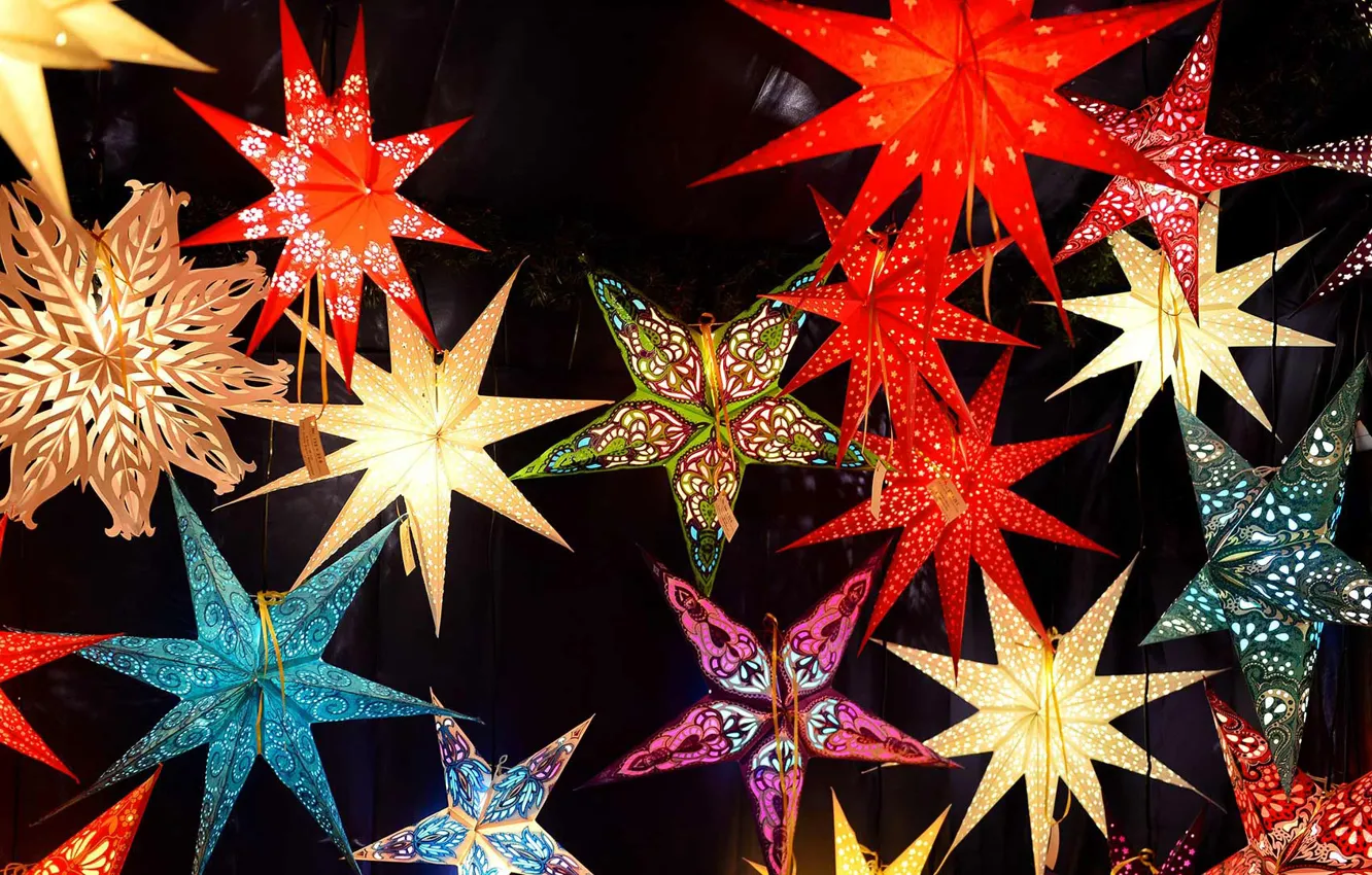 Фото обои огни, звезда, Германия, Бавария, Нюрнберг, Рождественский рінок, Christkindlesmarkt
