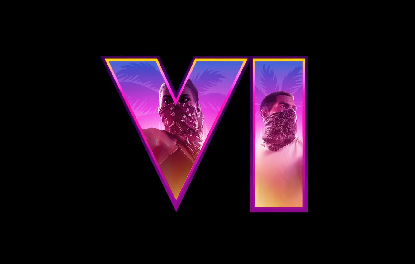 Фото обои логотип, logo, черный фон, GTA 6, GTA VI, Grand Theft Auto VI, ГТА 6, Rockstargames