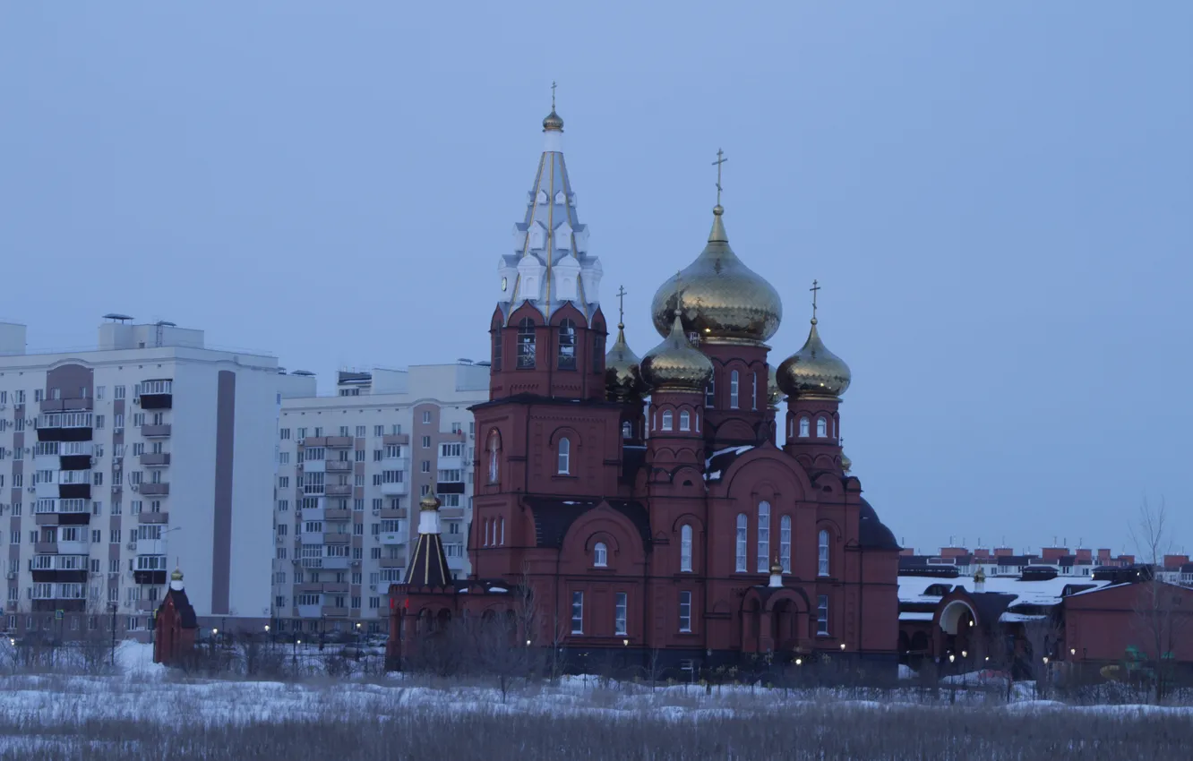 Фото обои снег, здания, дома, весна, вечер, Россия, архитектура, март