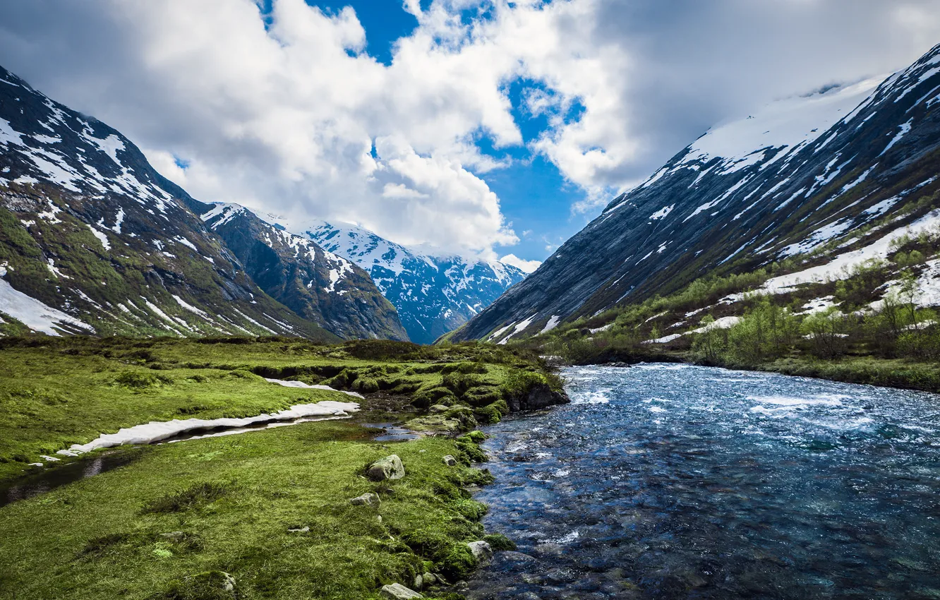 Фото обои горы, природа, река, Норвегия, Norway