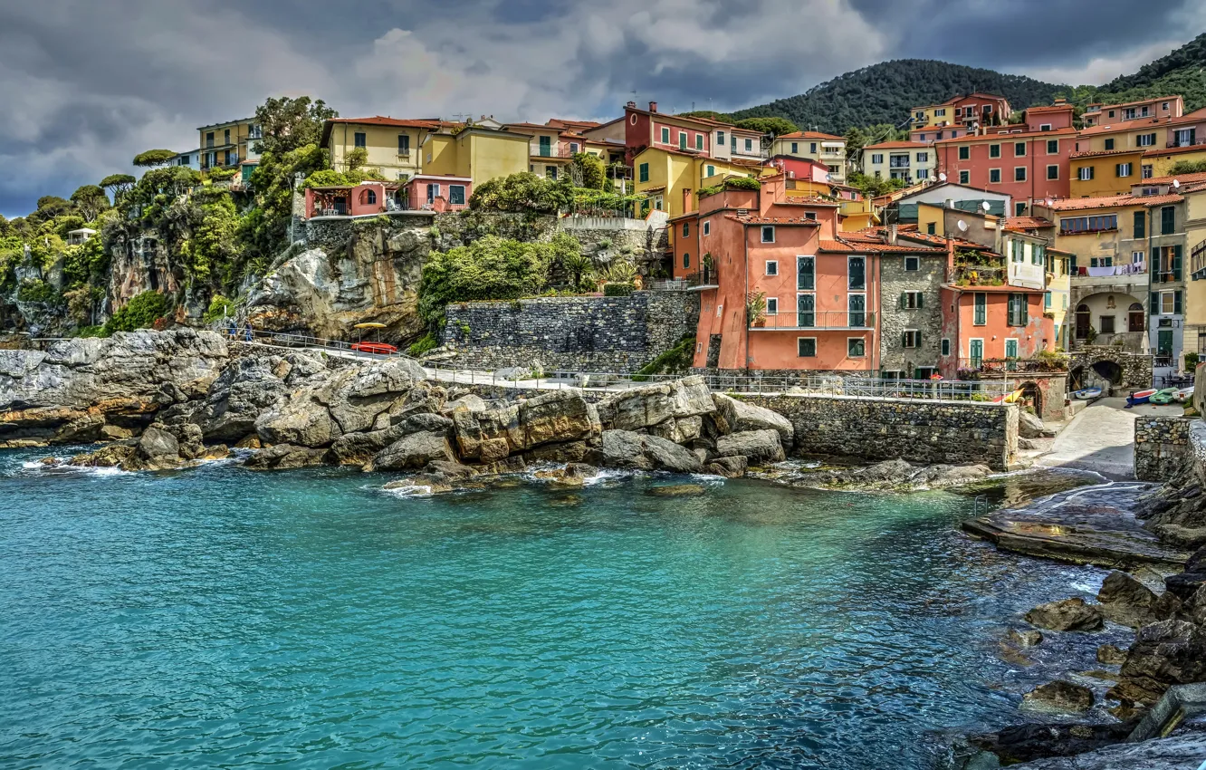 Фото обои море, здания, дома, Италия, набережная, Italy, Лигурия, Liguria