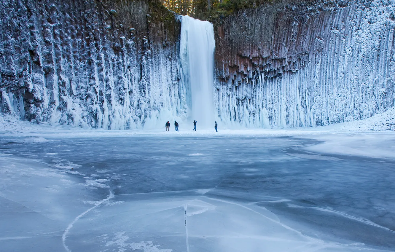Фото обои лед, зима, люди, водопад