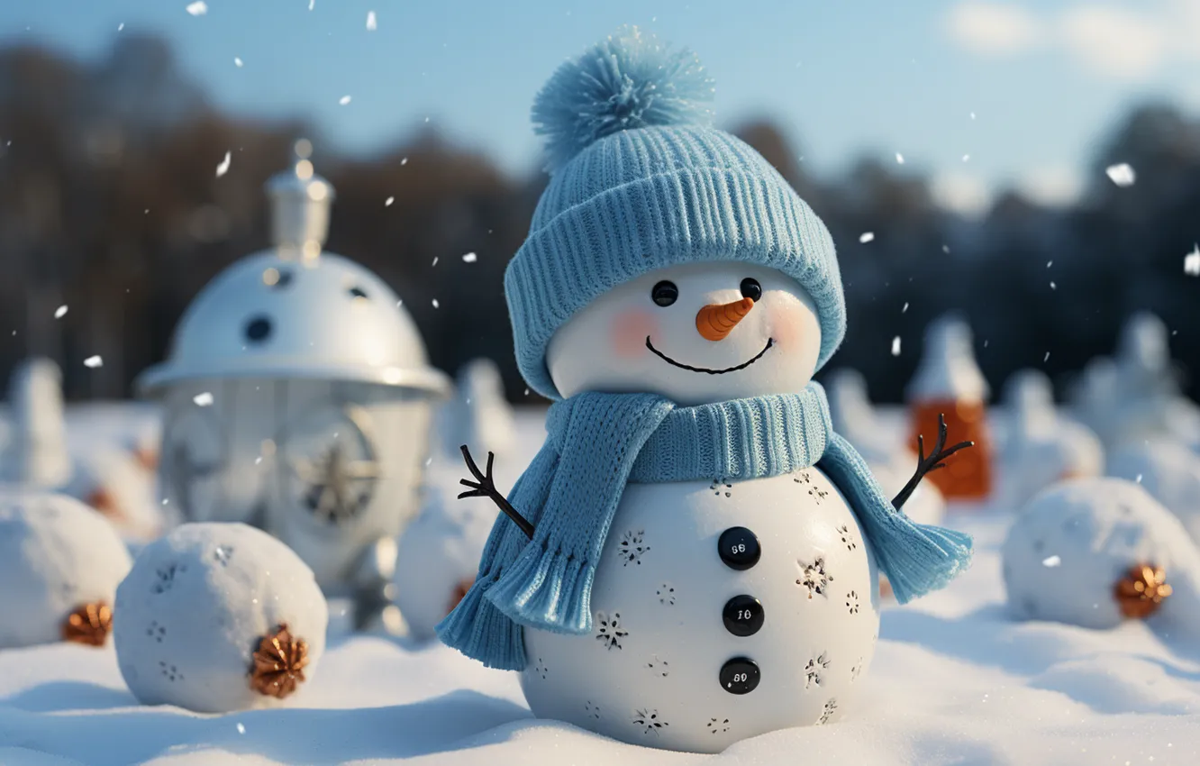 Фото обои зима, снег, Новый Год, Рождество, снеговик, happy, Christmas, night