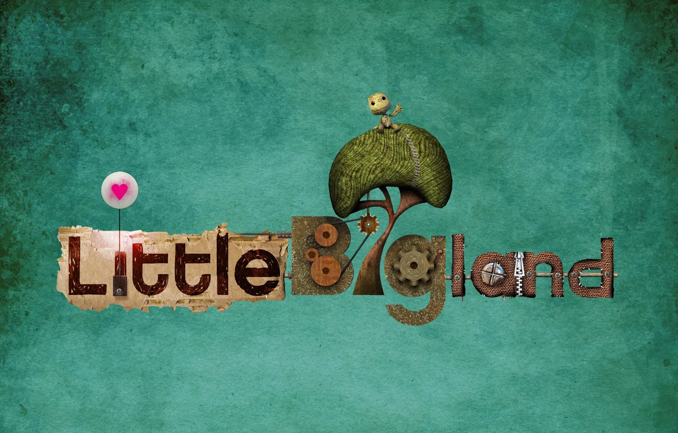 Фото обои фон, надпись, игрушка, механизм, сердечко, Little Big Planet