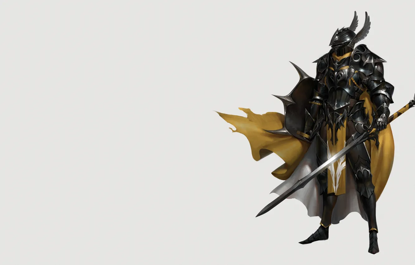 Фото обои Минимализм, Доспехи, Меч, Воин, Warrior, Рыцарь, Щит, Knight