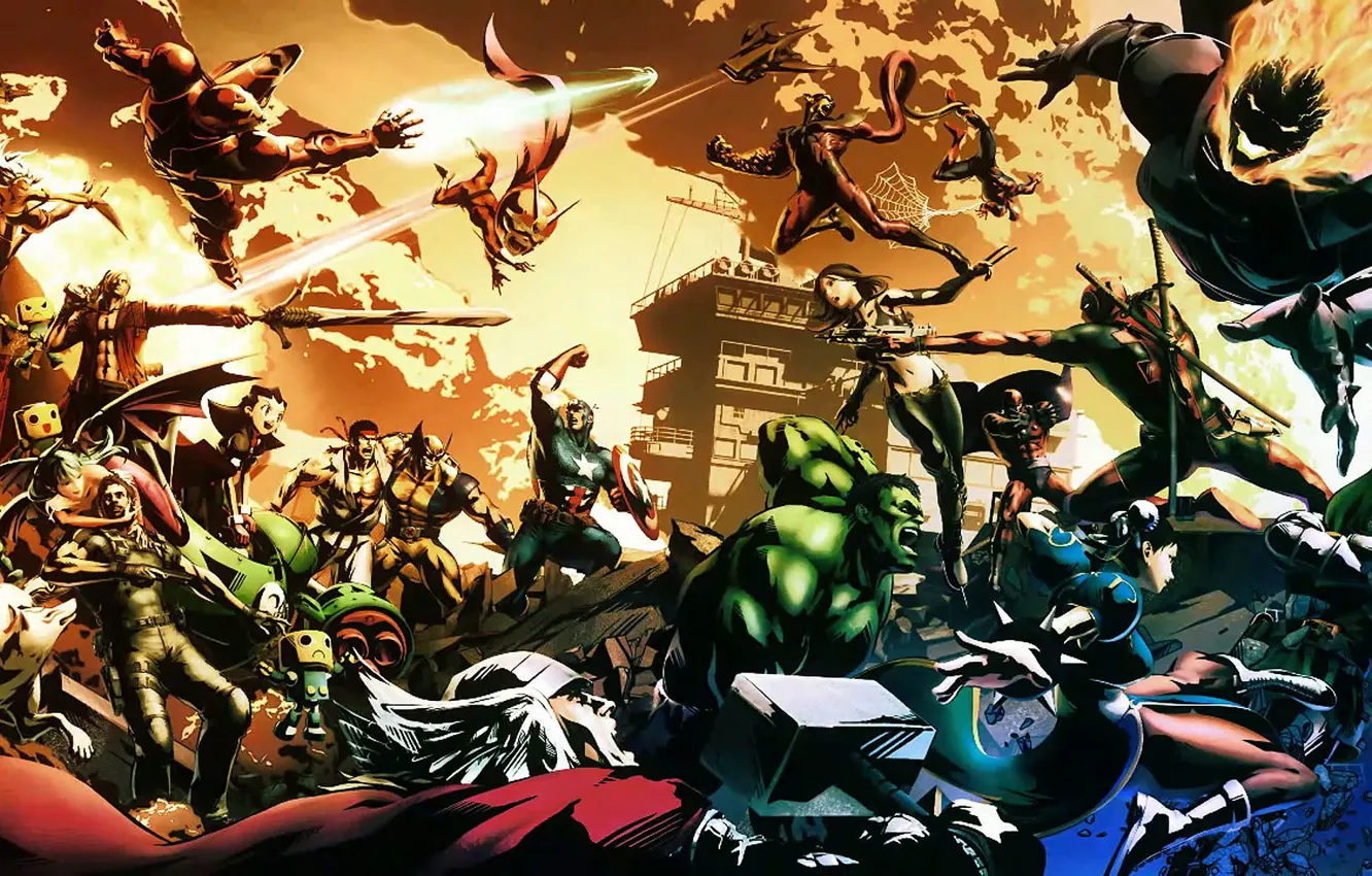 Фото обои битва, герои, комикс, Marvel vs. Capcom 3