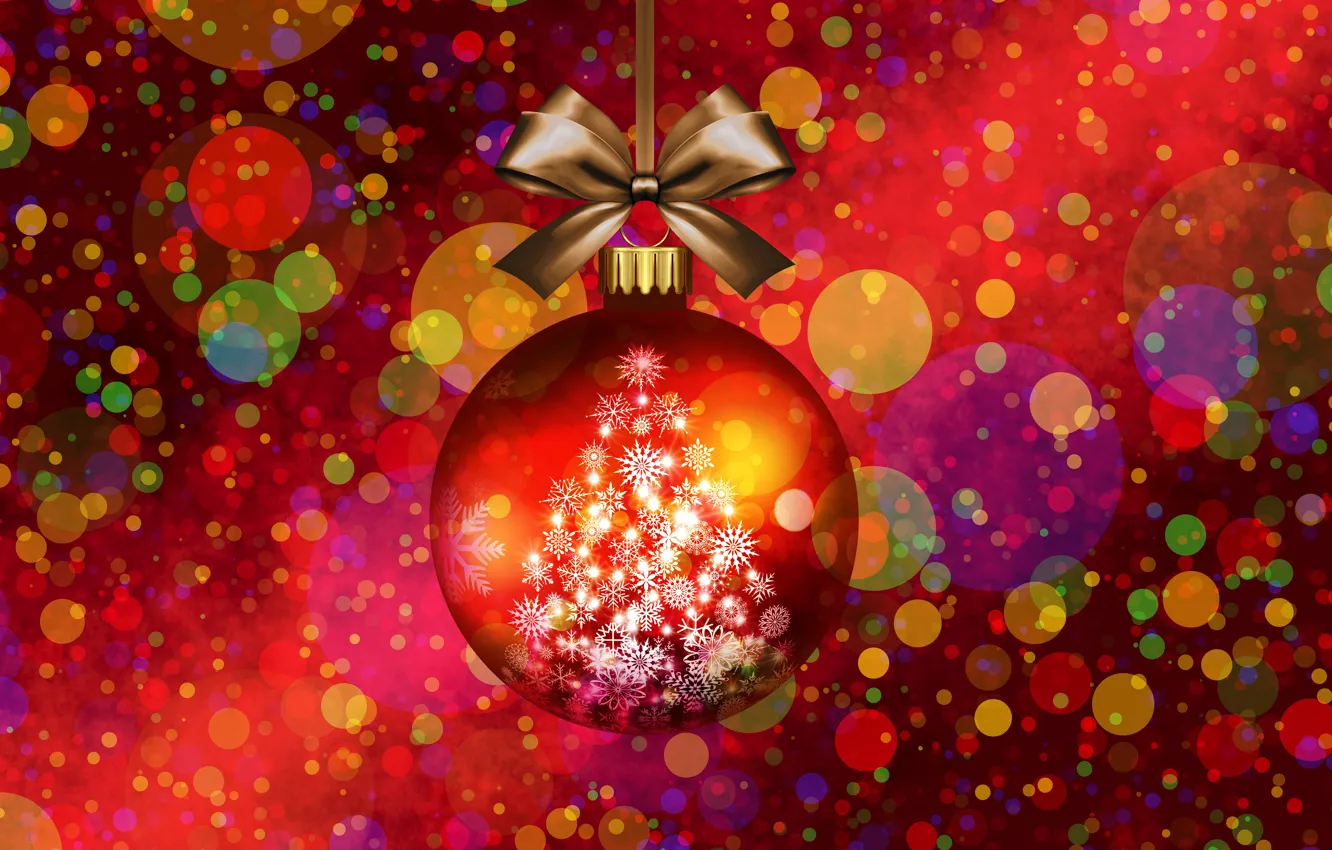Фото обои шар, огоньки, Новый Год, Рождество, ёлка