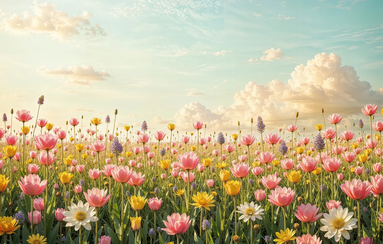 Фото обои цветы, горы, весна, colorful, луг, blossom, flowers, mountains