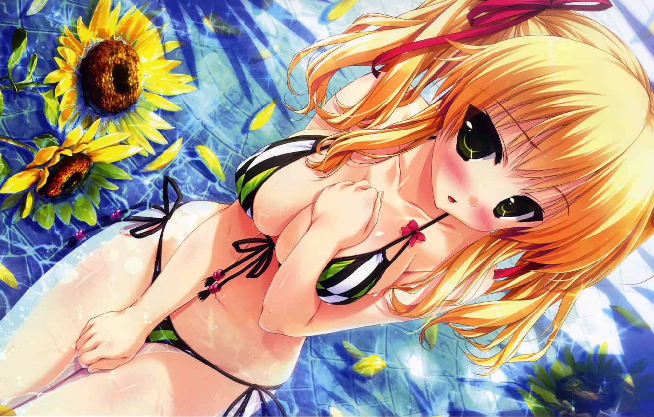 Фото обои girl, sexy, cleavage, long hair, nature, boobs, anime, water