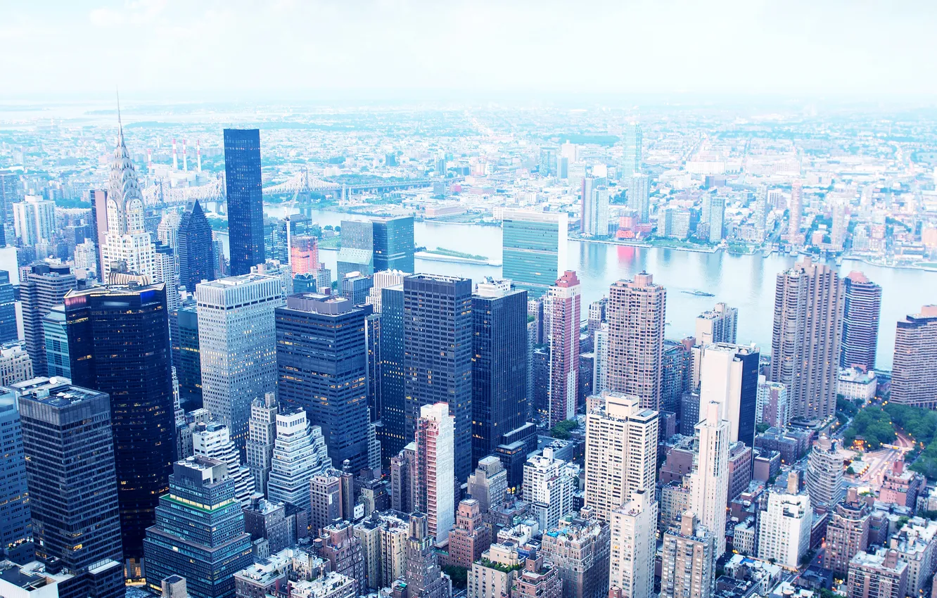 Фото обои Нью-Йорк, небоскребы, панорама, США, Манхэттен, мегаполис