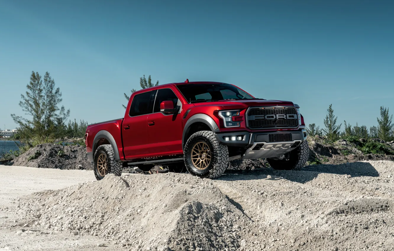 Фото обои Ford, Red, Front, Side, Pickup, Ford Raptor