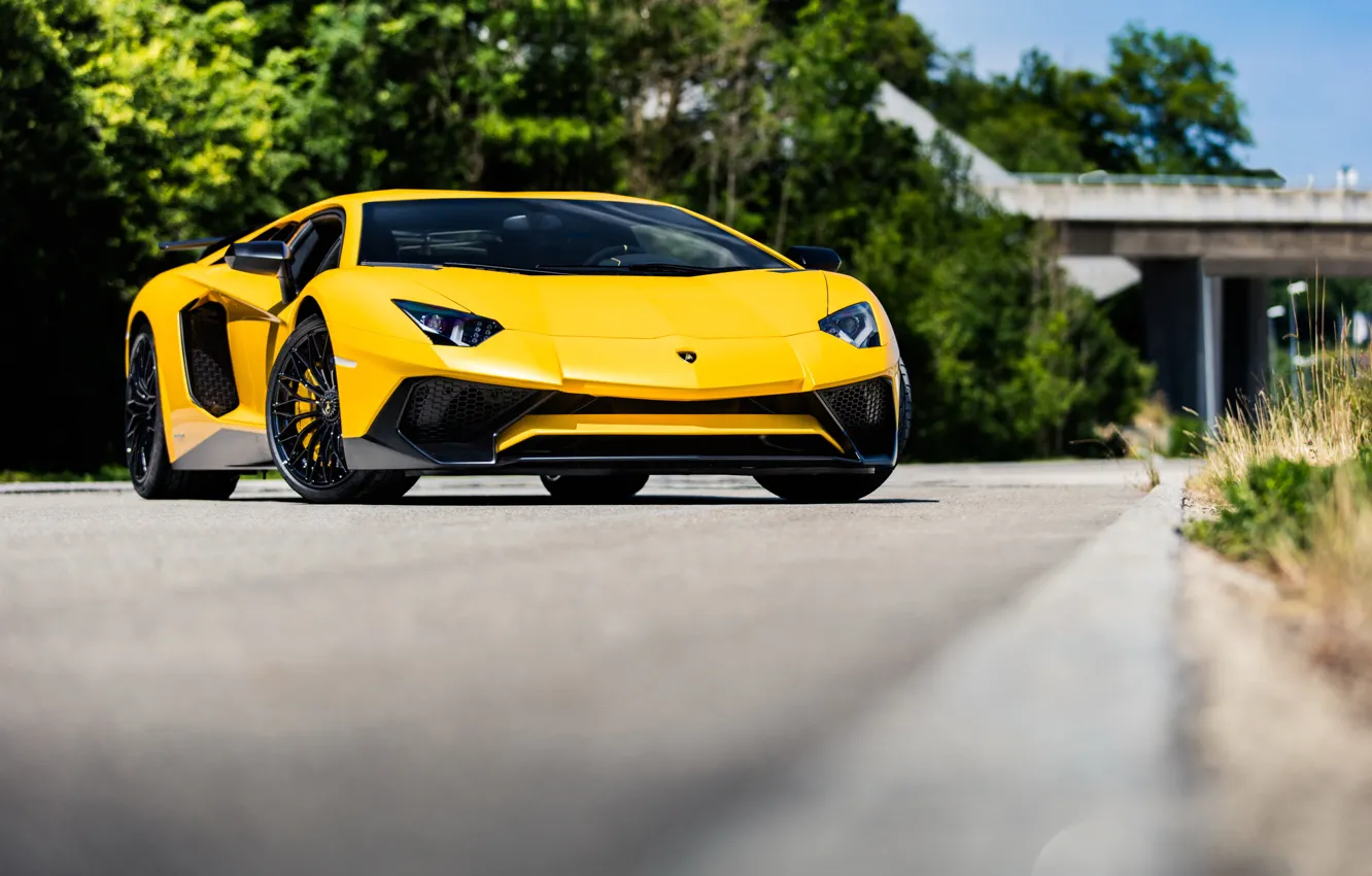 Фото обои Lamborghini, Yellow, Aventador, Superveloce, LP-750