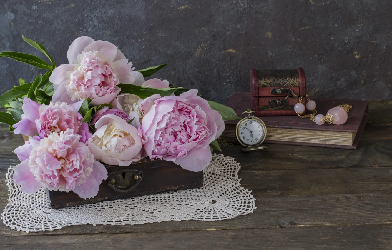 Фото обои цветы, розовый, букет, натюрморт, пионы