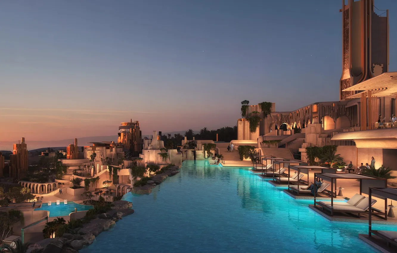 Фото обои sunset, gage, rest, neom, saudi arabia, waterpool, elanan, gulf of aqaba