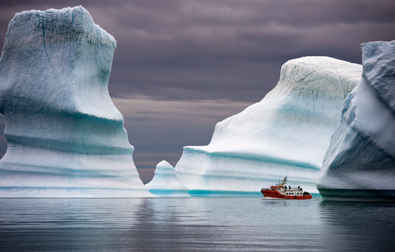 Фото обои море, корабль, айсберг, Гренландия, Greenland's Icebergs