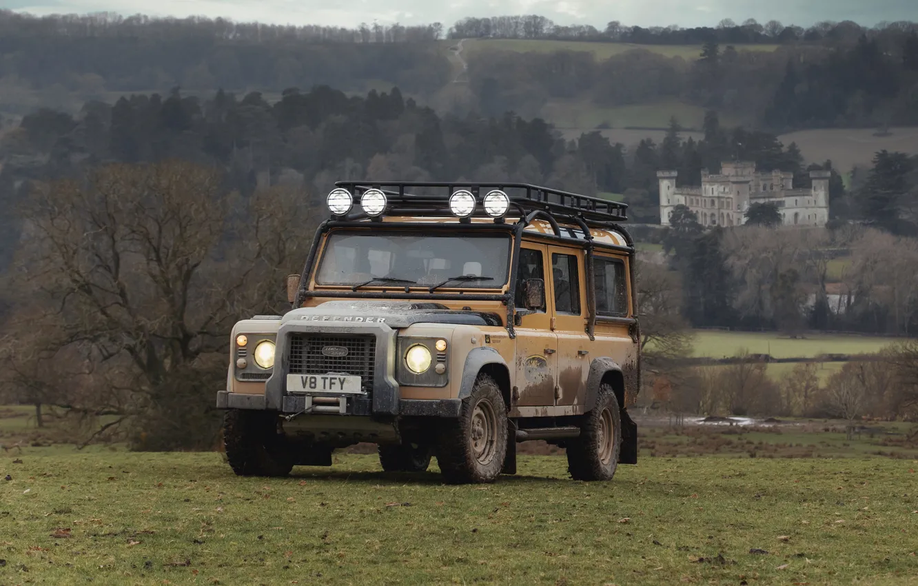Фото обои луг, внедорожник, Land Rover, Defender, V8, 5.0 л., 2021, Works V8 Trophy