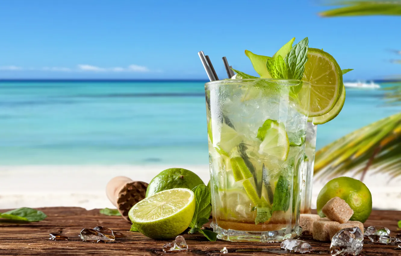 Фото обои коктейль, summer, beach, fresh, sea, paradise, drink, mojito