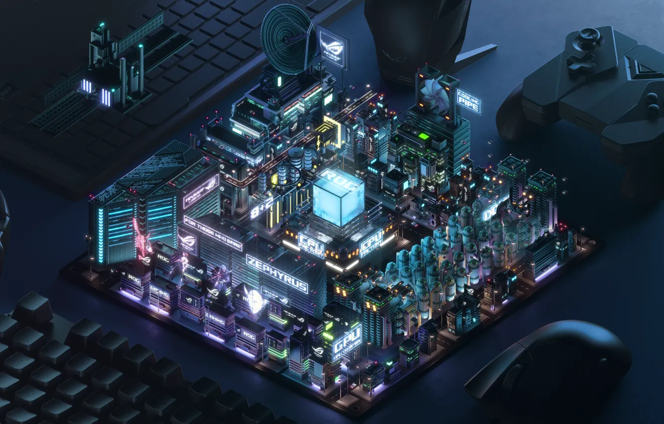 Фото обои rog, asus rog, neon color