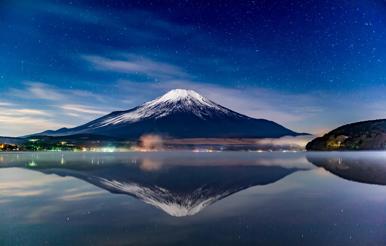 Фото обои небо, звезды, пейзаж, гора, вулкан, Япония, Fuji