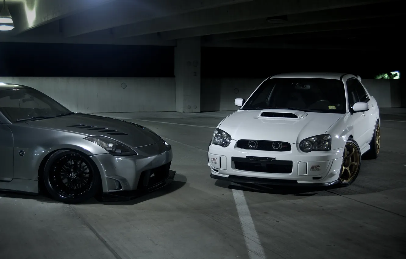 Фото обои Subaru, Impreza, серебристый, WRX, белая, Nissan, white, STI