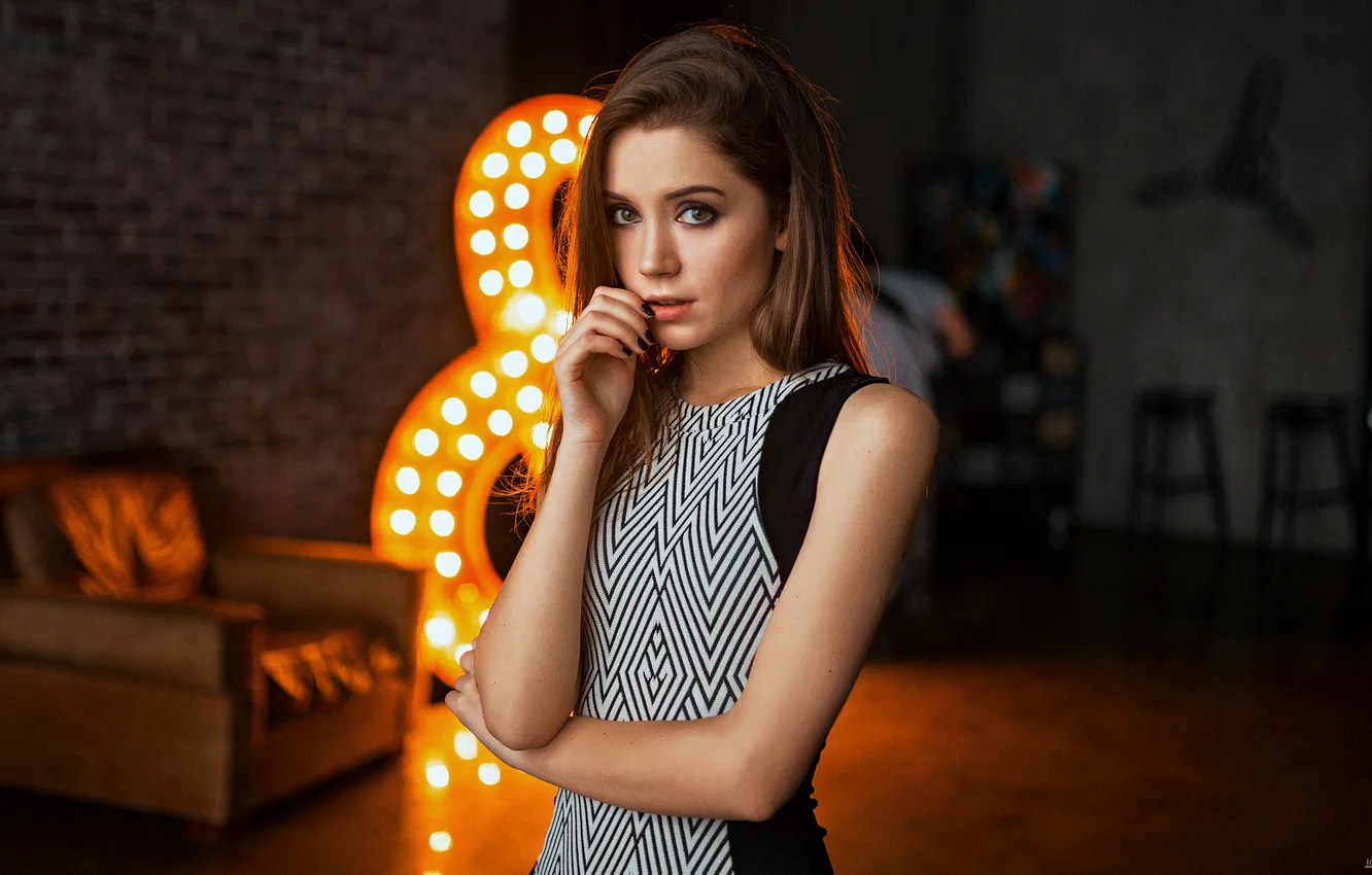 Фото обои Model, Pose, Neon Light, Ksenia Kokoreva, Igor Pogorelko, Woman Indoors